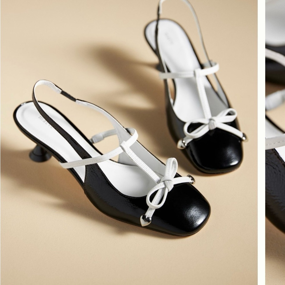 Maeve Black and White Kitten Heel Slingbacks - Picture 2 of 4